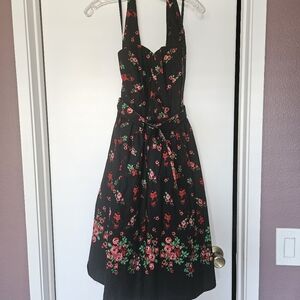 Hell bunny Black and Red floral skull halter swing dress